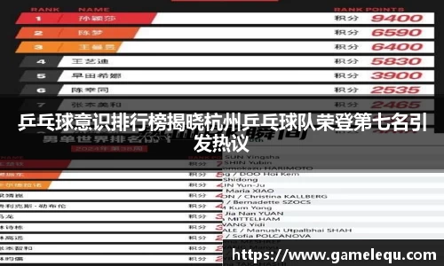 乒乓球意识排行榜揭晓杭州乒乓球队荣登第七名引发热议